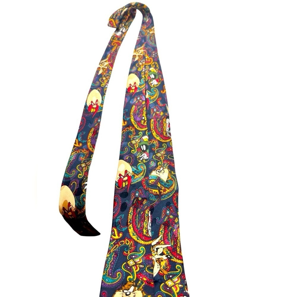 Vintage LOONEY TUNES 90s 1993 Bugs Bunny Tazmanian Devil Paisley Men's Neck Tie - Picture 4 of 5